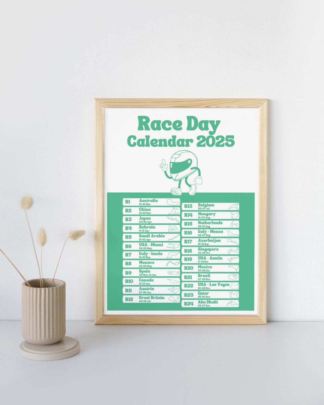 Race Day Calendar 2025 - Green