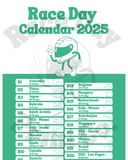 Race Day Calendar 2025 - Green